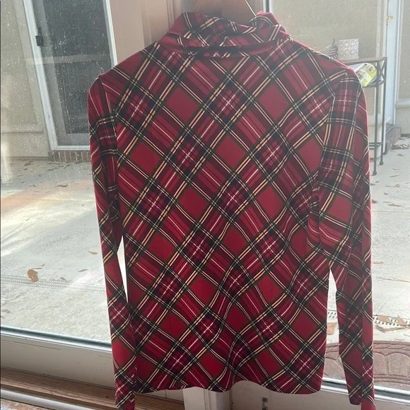 Plaid Turtleneck Top in Red and Black - Picture 2 of 4
